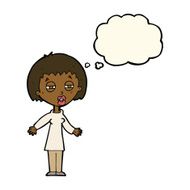 cartoon tired woman with thought bubble N21
