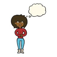 cartoon worried woman with thought bubble N51