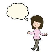 cartoon woman with no worries thought bubble N26