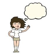 cartoon woman waving with thought bubble N237