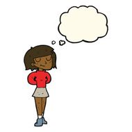 cartoon pleased woman with thought bubble N7