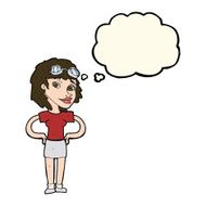 cartoon retro pilot woman with thought bubble N8