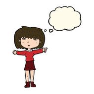 cartoon girl pointing with thought bubble N19