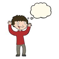 cartoon excited boy with thought bubble N98