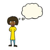 cartoon curious woman with thought bubble N32