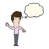 cartoon nervous man waving with thought bubble N15