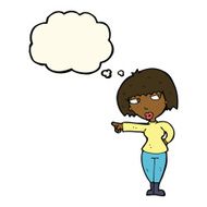 cartoon annoyed woman pointing with thought bubble N7