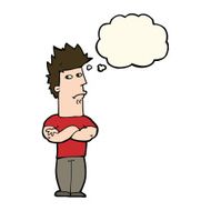 cartoon man sulking with thought bubble N8