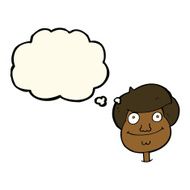 cartoon happy boy's face with thought bubble N12