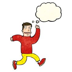 cartoon terrified man with thought bubble N89