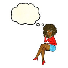 cartoon office woman sitting with thought bubble N4