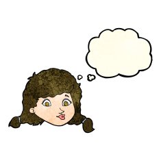 cartoon pretty female face with thought bubble N37