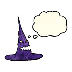 cartoon spooky witches hat with thought bubble N4