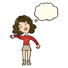 cartoon woman only joking with thought bubble N4