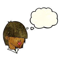 cartoon fashion haircut with thought bubble N4