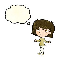 cartoon girl with no worries thought bubble N4