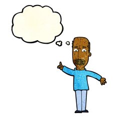 cartoon man issuing stern warning with thought bubble N4