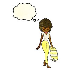 cartoon woman going to bed with thought bubble N4