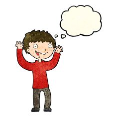 cartoon excited boy with thought bubble N59