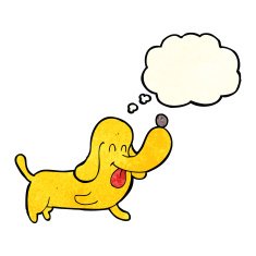 cartoon happy dog with thought bubble N34