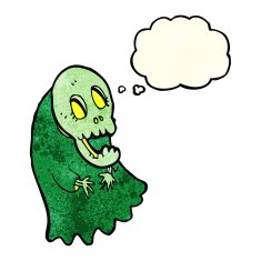 cartoon spooky ghoul with thought bubble N4