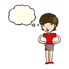 cartoon woman with hands on hips thought bubble N87
