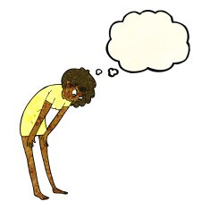 cartoon woman looking at her feet with thought bubble N4