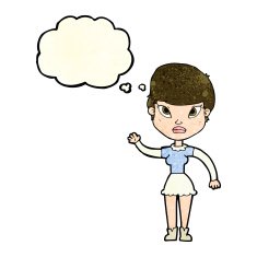 cartoon woman waving with thought bubble N134