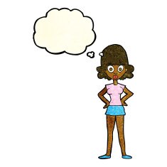 cartoon surprised woman with thought bubble N96