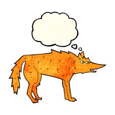 cartoon fox with thought bubble N8