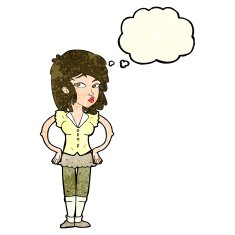 cartoon pretty woman with hands on hips thought bubble N8