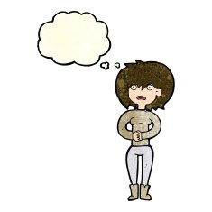 cartoon worried woman with thought bubble N31