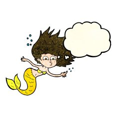 cartoon mermaid with thought bubble N24