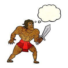 cartoon fantasy hero man with thought bubble N3