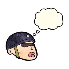 cartoon policeman head with thought bubble N4