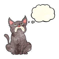 cartoon grumpy little dog with thought bubble N3