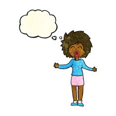 cartoon loud woman with thought bubble N4
