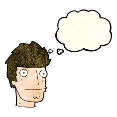 cartoon nervous man with thought bubble N55