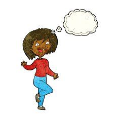 cartoon laughing woman with thought bubble N4