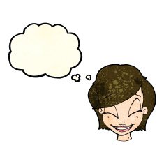 cartoon pretty female face with thought bubble N40