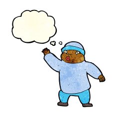 cartoon man in hat waving with thought bubble N4