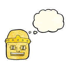 cartoon robot head with thought bubble N22