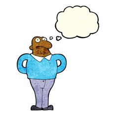 cartoon worried man with thought bubble N36
