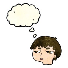 cartoon annoyed boy with thought bubble N16