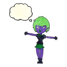 cartoon vampire girl with thought bubble N89