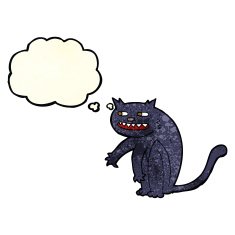 cartoon black cat with thought bubble N14