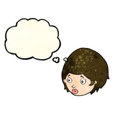 cartoon girl with concerned expression thought bubble N4