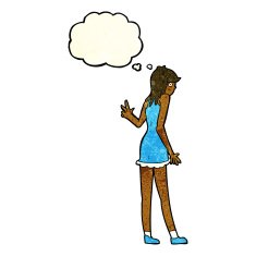 cartoon woman waving with thought bubble N137