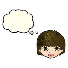 cartoon female face with thought bubble N59