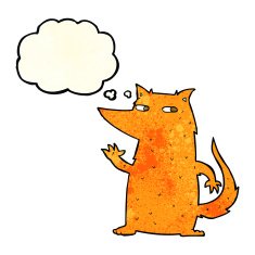 cartoon fox waving with thought bubble N2